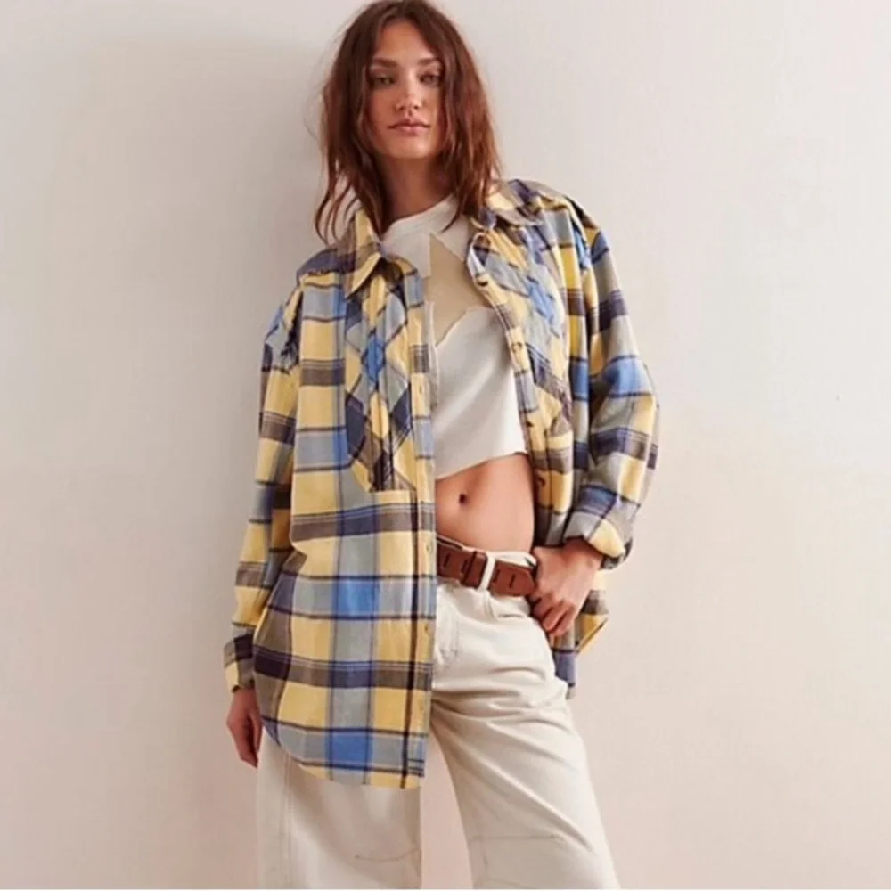 55-Free People We The Free Layla Plaid Shirt - Picture 1 of 5